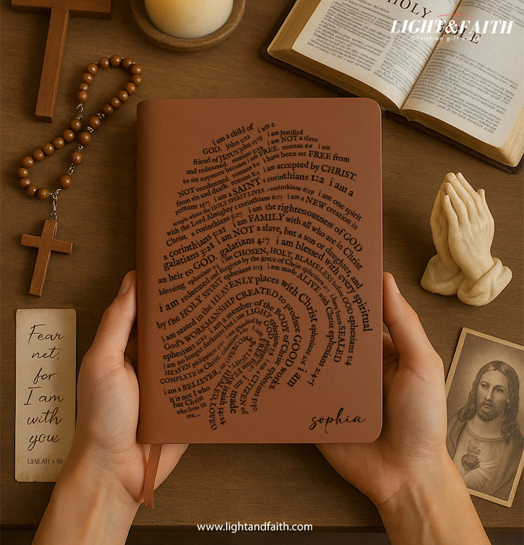 Personalized Christian Journal with Inspirational Scripture Fingerprint Design, Custom Name Prayer Notebook, Religious Gift, First Communion Gifts, Birthday. NBLAF07